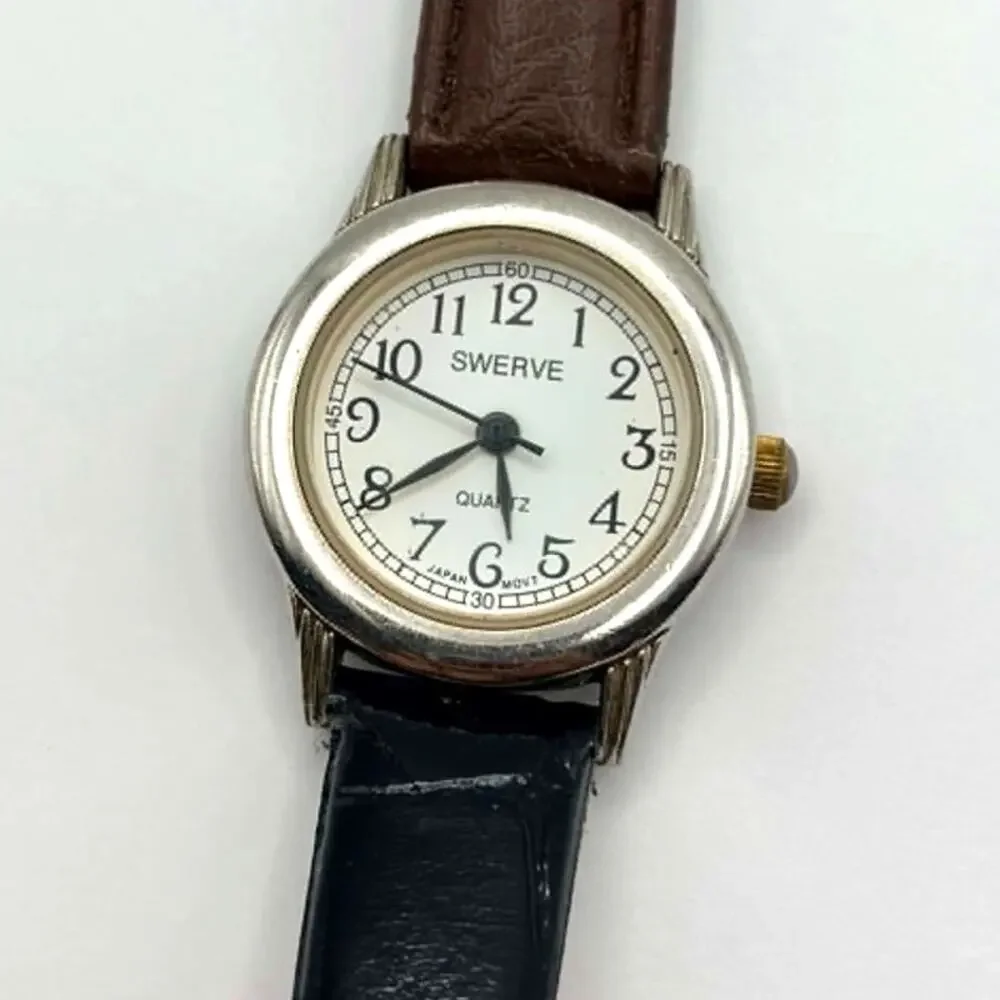 Silver & Brown Swerve Watch